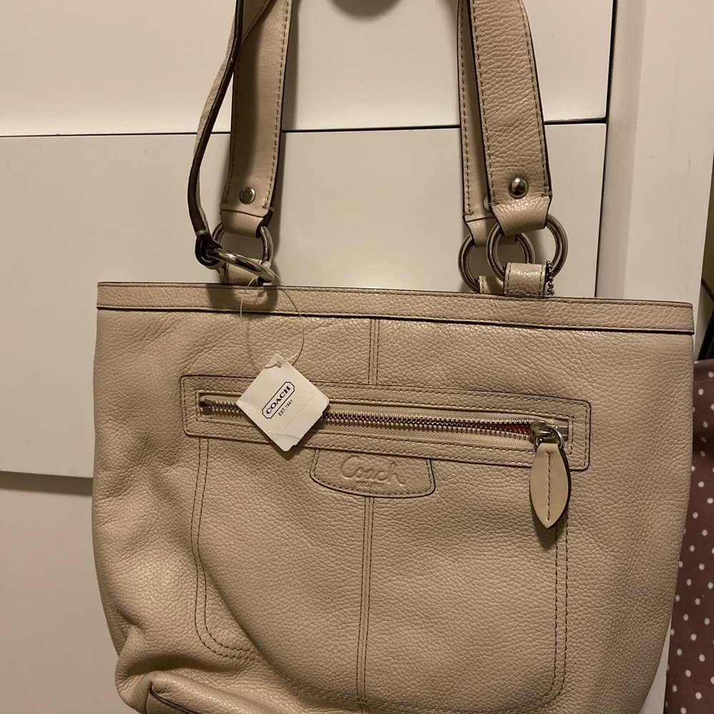 Leather Coach Tote Beige and Pink